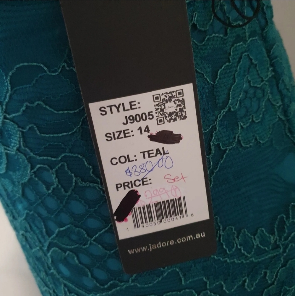 Jadore Size 14 Teal Knee Length Lace Women's Pencil Dress New With Tags - Picture 9 of 12